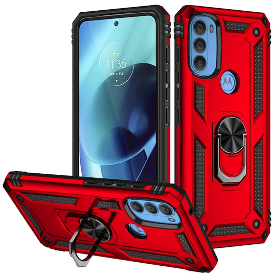 Pour Motorola Moto G71 5G Étui de téléphone TPU + PC antichoc avec support (rouge)