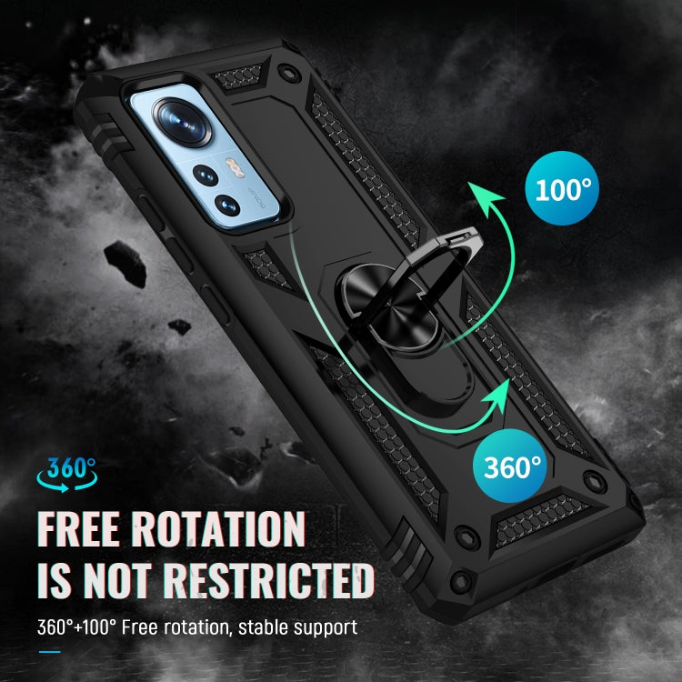 For Xiaomi 12 Shockproof TPU + PC Phone Case with Holder(Black) by buy2fix