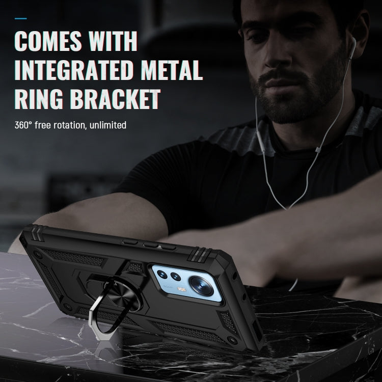 For Xiaomi 12 Shockproof TPU + PC Phone Case with Holder(Black) by buy2fix