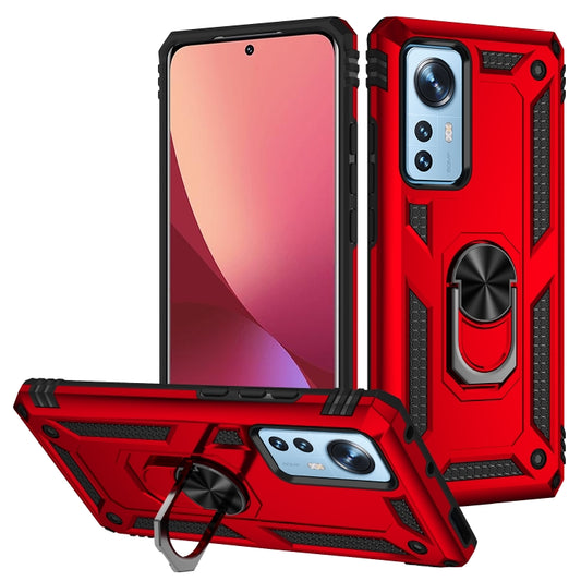 For Xiaomi 12 Shockproof TPU + PC Phone Case with Holder(Red) by buy2fix