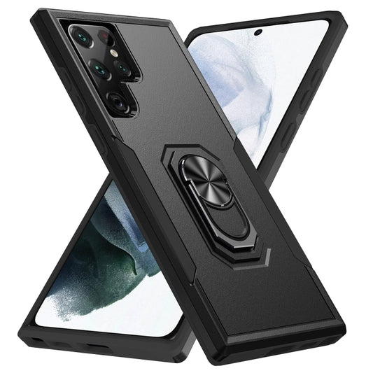 For Samsung Galaxy S22 Ultra 5G Pioneer Armor Heavy Duty PC + TPU Holder Phone Case(Black) - Galaxy S22 Ultra 5G Cases by buy2fix | Online Shopping UK | buy2fix