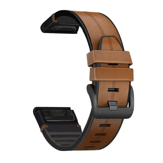 For Garmin Fenix 7 Silicone + Leather Quick Release Watch Band(Brown) - Watch Bands by buy2fix | Online Shopping UK | buy2fix