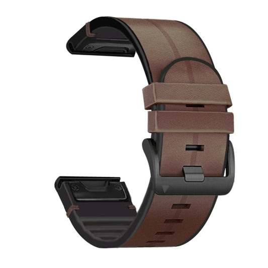 For Garmin Fenix 7X Silicone + Leather Quick Release Watch Band(Coffee) - Watch Bands by buy2fix | Online Shopping UK | buy2fix
