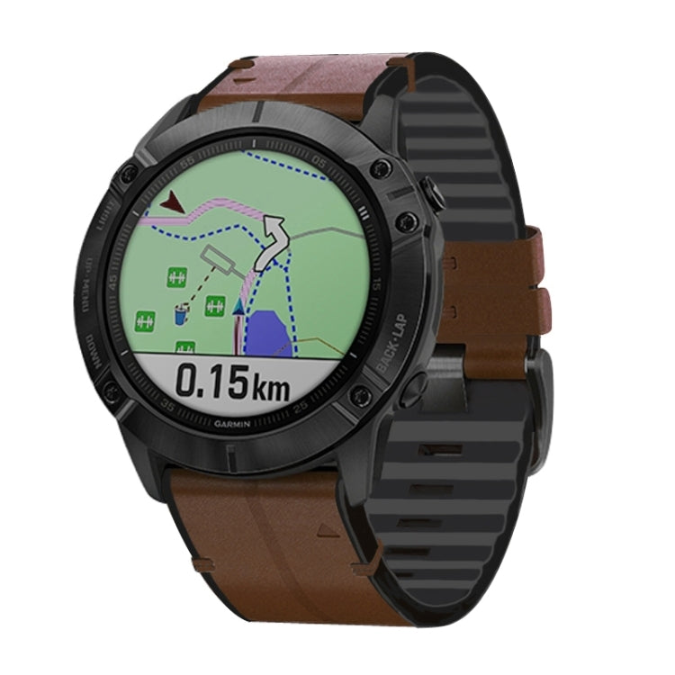 For Garmin Fenix 7X Silicone + Leather Quick Release Watch Band(Coffee) - Watch Bands by buy2fix | Online Shopping UK | buy2fix