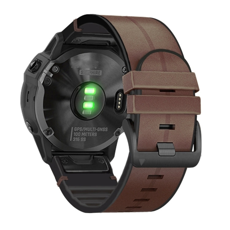 For Garmin Fenix 7X Silicone + Leather Quick Release Watch Band(Coffee) - Watch Bands by buy2fix | Online Shopping UK | buy2fix