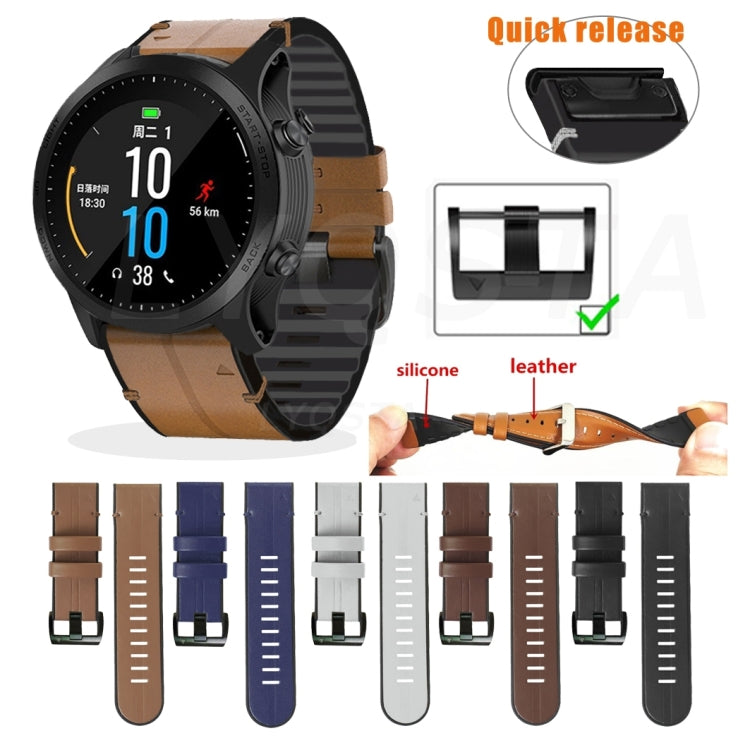 For Garmin Fenix 7X Silicone + Leather Quick Release Watch Band(Coffee) - Watch Bands by buy2fix | Online Shopping UK | buy2fix