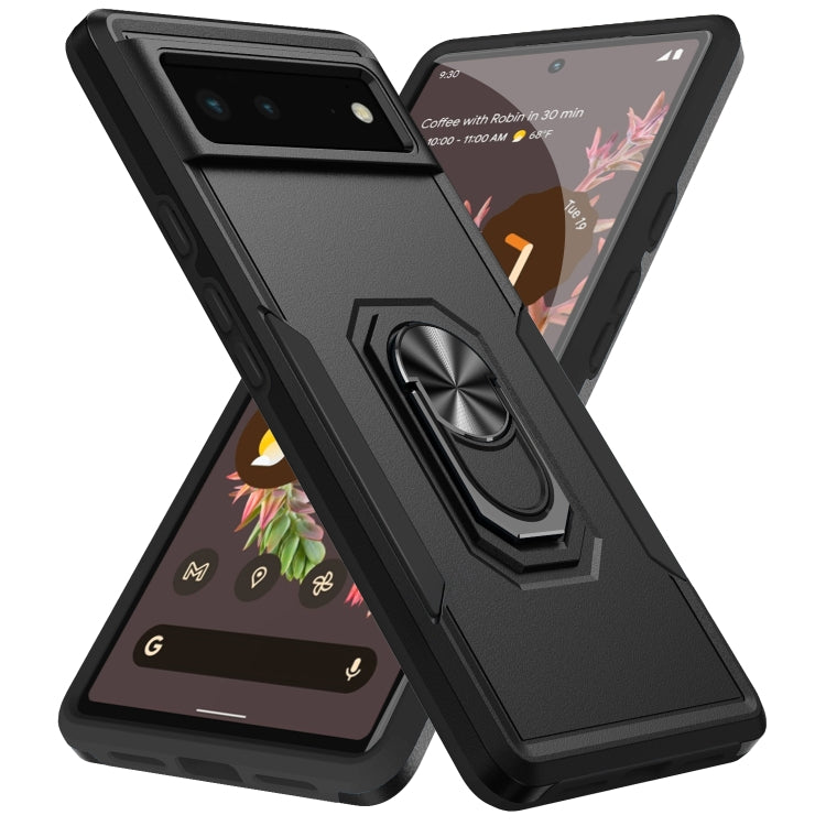For Google Pixel 6 Pioneer Armor Heavy Duty PC + TPU Holder Phone Case(Black) - Google Cases by buy2fix | Online Shopping UK | buy2fix
