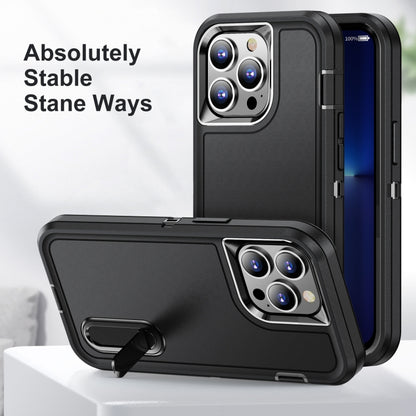 For iPhone 13 Pro Max 3 in 1 Rugged Holder Phone Case (Black + Black) - iPhone 13 Pro Max Cases by buy2fix | Online Shopping UK | buy2fix