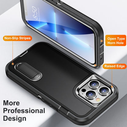 For iPhone 13 Pro Max 3 in 1 Rugged Holder Phone Case (Black + Black) - iPhone 13 Pro Max Cases by buy2fix | Online Shopping UK | buy2fix