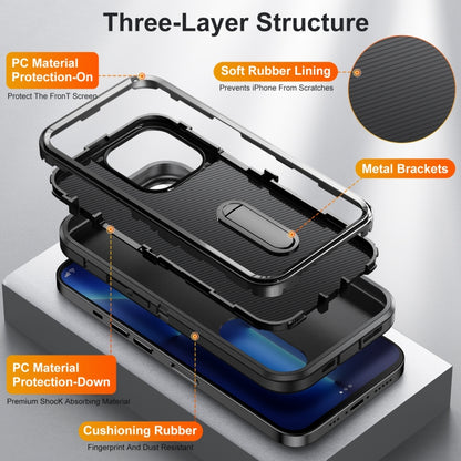For iPhone 13 Pro Max 3 in 1 Rugged Holder Phone Case (Black + Black) - iPhone 13 Pro Max Cases by buy2fix | Online Shopping UK | buy2fix