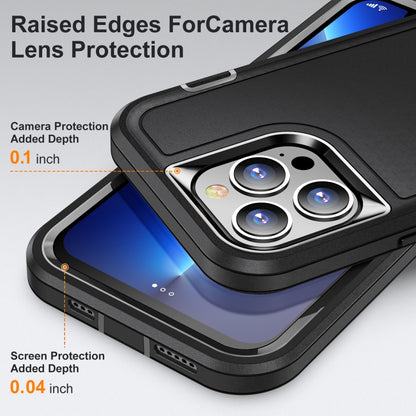 For iPhone 13 Pro Max 3 in 1 Rugged Holder Phone Case (Black + Black) - iPhone 13 Pro Max Cases by buy2fix | Online Shopping UK | buy2fix