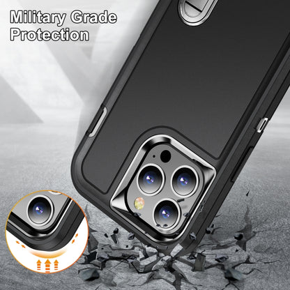 For iPhone 13 Pro Max 3 in 1 Rugged Holder Phone Case (Black + Black) - iPhone 13 Pro Max Cases by buy2fix | Online Shopping UK | buy2fix
