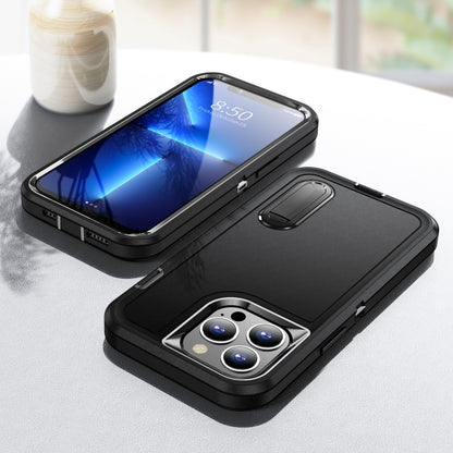 For iPhone 13 Pro Max 3 in 1 Rugged Holder Phone Case (Black + Black) - iPhone 13 Pro Max Cases by buy2fix | Online Shopping UK | buy2fix