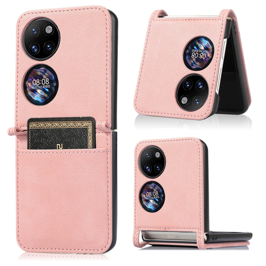 For Huawei P50 Pocket Lambskin Texture Card Folding Phone Case(Pink) - Huawei Cases by buy2fix | Online Shopping UK | buy2fix