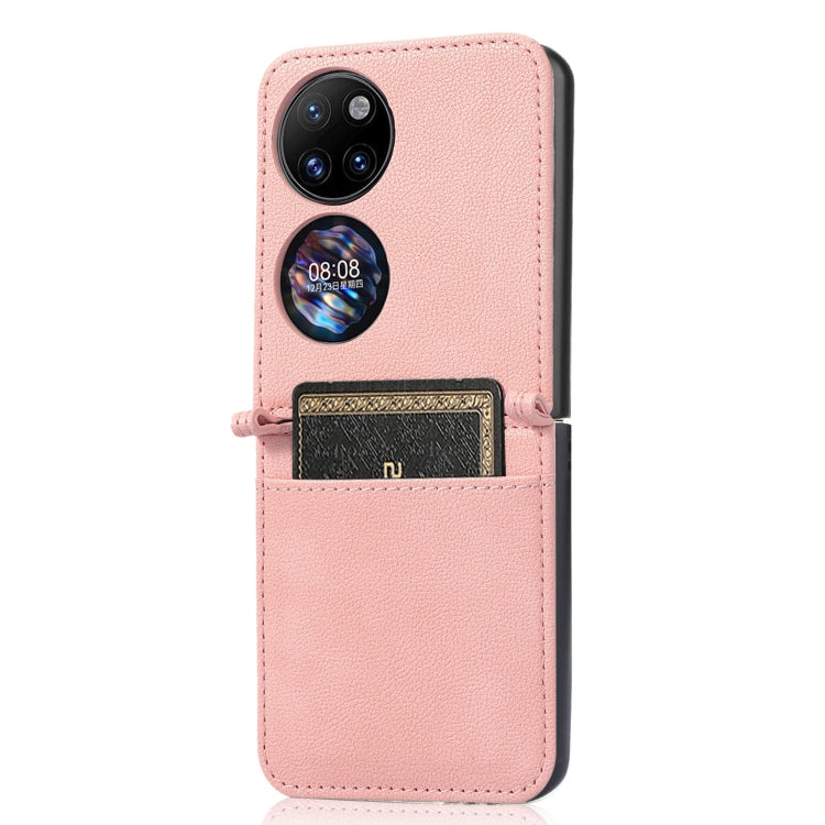 For Huawei P50 Pocket Lambskin Texture Card Folding Phone Case(Pink) - Huawei Cases by buy2fix | Online Shopping UK | buy2fix