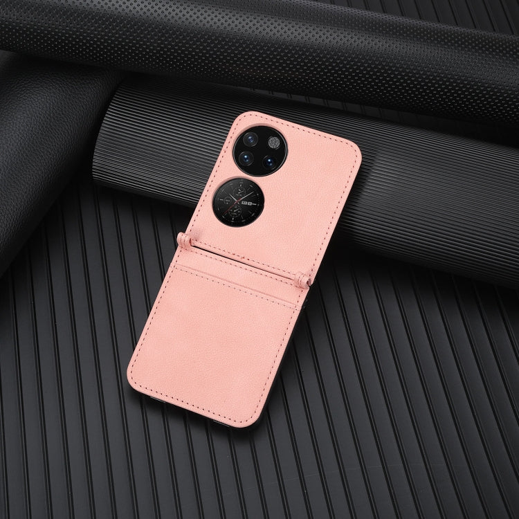 For Huawei P50 Pocket Lambskin Texture Card Folding Phone Case(Pink) - Huawei Cases by buy2fix | Online Shopping UK | buy2fix