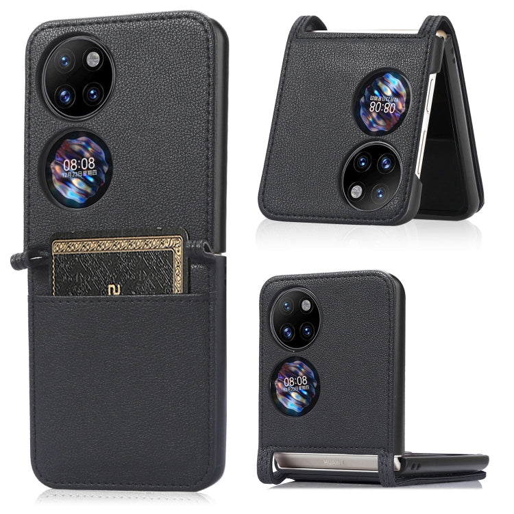 For Huawei P50 Pocket Lambskin Texture Card Folding Phone Case(Black) - Huawei Cases by buy2fix | Online Shopping UK | buy2fix