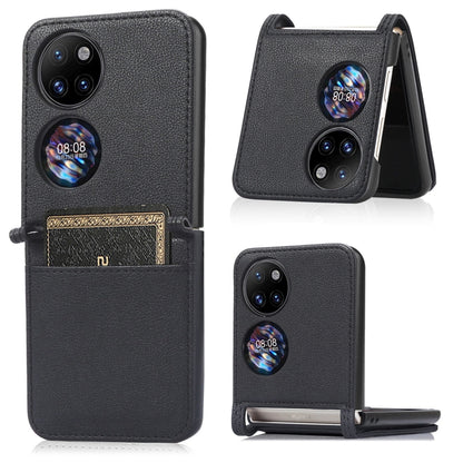 For Huawei P50 Pocket Lambskin Texture Card Folding Phone Case(Black) - Huawei Cases by buy2fix | Online Shopping UK | buy2fix