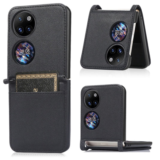 For Huawei P50 Pocket Lambskin Texture Card Folding Phone Case(Black) - Huawei Cases by buy2fix | Online Shopping UK | buy2fix