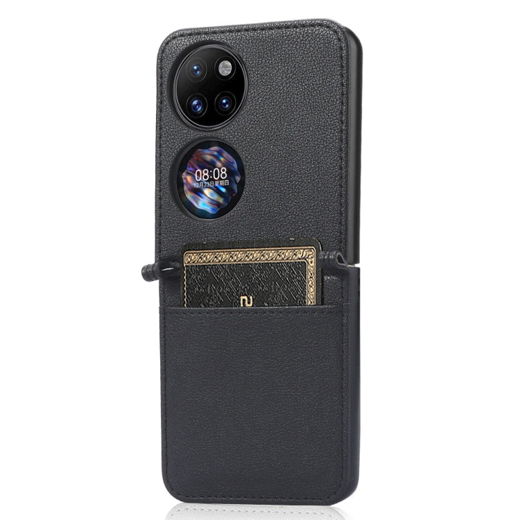 For Huawei P50 Pocket Lambskin Texture Card Folding Phone Case(Black) - Huawei Cases by buy2fix | Online Shopping UK | buy2fix