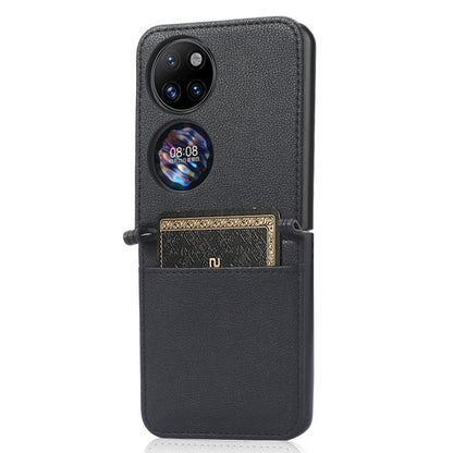 For Huawei P50 Pocket Lambskin Texture Card Folding Phone Case(Black) - Huawei Cases by buy2fix | Online Shopping UK | buy2fix