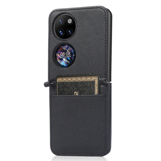 For Huawei P50 Pocket Lambskin Texture Card Folding Phone Case(Black) - Huawei Cases by buy2fix | Online Shopping UK | buy2fix