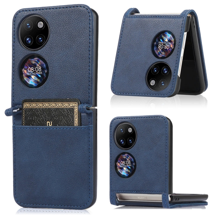 For Huawei P50 Pocket Lambskin Texture Card Folding Phone Case(Blue) - Huawei Cases by buy2fix | Online Shopping UK | buy2fix