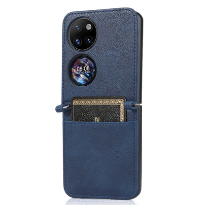 For Huawei P50 Pocket Lambskin Texture Card Folding Phone Case(Blue) - Huawei Cases by buy2fix | Online Shopping UK | buy2fix