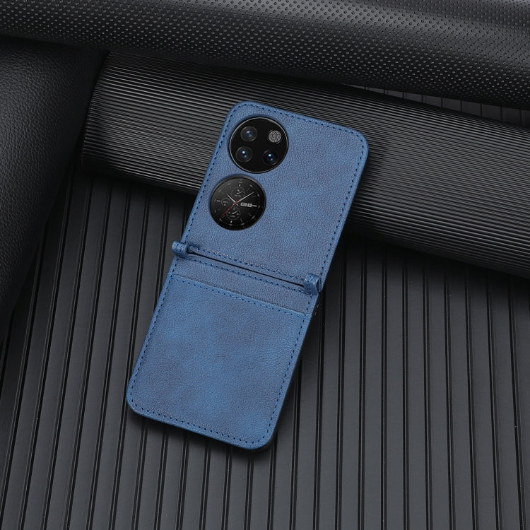 For Huawei P50 Pocket Lambskin Texture Card Folding Phone Case(Blue) - Huawei Cases by buy2fix | Online Shopping UK | buy2fix