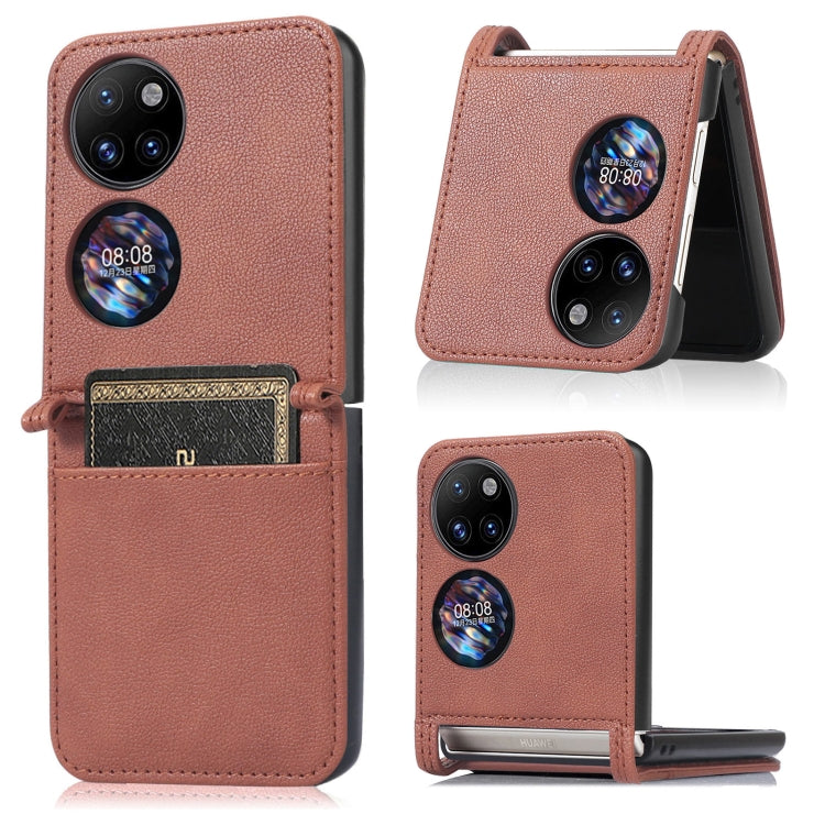 For Huawei P50 Pocket Lambskin Texture Card Folding Phone Case(Brown) - Huawei Cases by buy2fix | Online Shopping UK | buy2fix