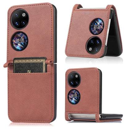 For Huawei P50 Pocket Lambskin Texture Card Folding Phone Case(Brown) - Huawei Cases by buy2fix | Online Shopping UK | buy2fix