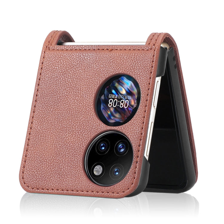 For Huawei P50 Pocket Lambskin Texture Card Folding Phone Case(Brown) - Huawei Cases by buy2fix | Online Shopping UK | buy2fix