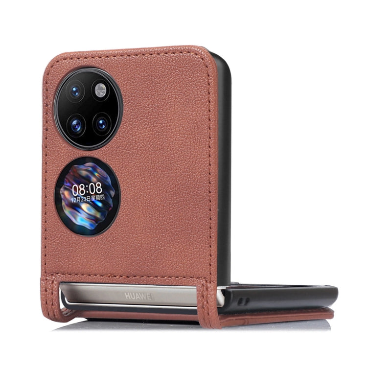 For Huawei P50 Pocket Lambskin Texture Card Folding Phone Case(Brown) - Huawei Cases by buy2fix | Online Shopping UK | buy2fix