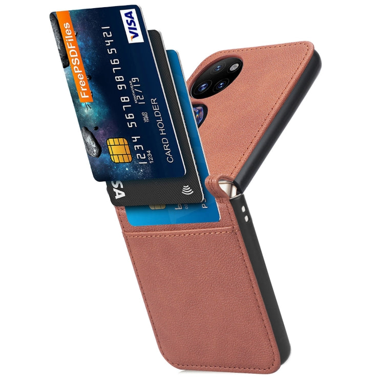 For Huawei P50 Pocket Lambskin Texture Card Folding Phone Case(Brown) - Huawei Cases by buy2fix | Online Shopping UK | buy2fix