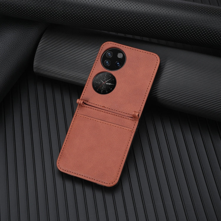 For Huawei P50 Pocket Lambskin Texture Card Folding Phone Case(Brown) - Huawei Cases by buy2fix | Online Shopping UK | buy2fix