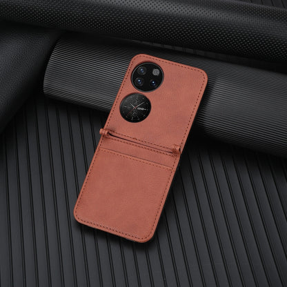 For Huawei P50 Pocket Lambskin Texture Card Folding Phone Case(Brown) - Huawei Cases by buy2fix | Online Shopping UK | buy2fix