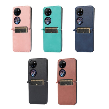 For Huawei P50 Pocket Lambskin Texture Card Folding Phone Case(Black) - Huawei Cases by buy2fix | Online Shopping UK | buy2fix