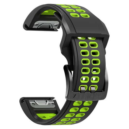 For Garmin Fenix 7 22mm  Dual Row Holes Two-color Silicone Watch Band(Black Lime Green) - Watch Bands by buy2fix | Online Shopping UK | buy2fix