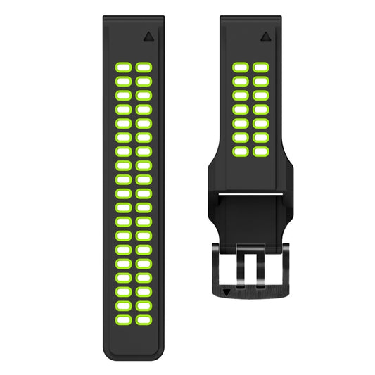 For Garmin Fenix 7 22mm  Dual Row Holes Two-color Silicone Watch Band(Black Lime Green) - Watch Bands by buy2fix | Online Shopping UK | buy2fix