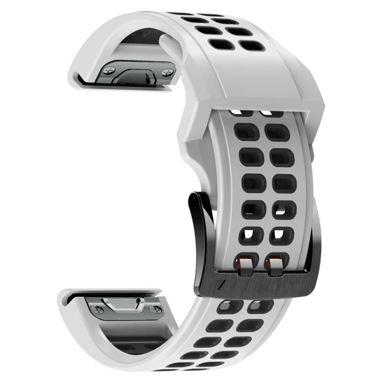 For Garmin Fenix 7 26mm Dual Row Holes Two-color Silicone Watch Band(White Black) - Watch Bands by buy2fix | Online Shopping UK | buy2fix