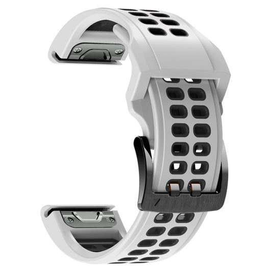 For Garmin Fenix 7 26mm Dual Row Holes Two-color Silicone Watch Band(White Black) - Watch Bands by buy2fix | Online Shopping UK | buy2fix