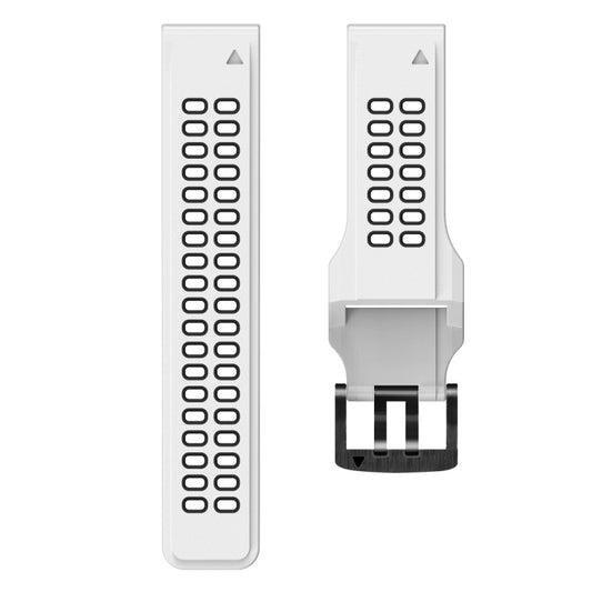 For Garmin Fenix 7 26mm Dual Row Holes Two-color Silicone Watch Band(White Black) - Watch Bands by buy2fix | Online Shopping UK | buy2fix