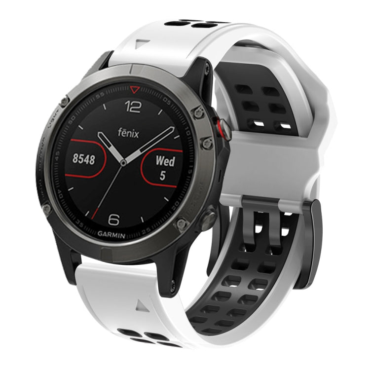 For Garmin Fenix 7 26mm Dual Row Holes Two-color Silicone Watch Band(White Black) - Watch Bands by buy2fix | Online Shopping UK | buy2fix