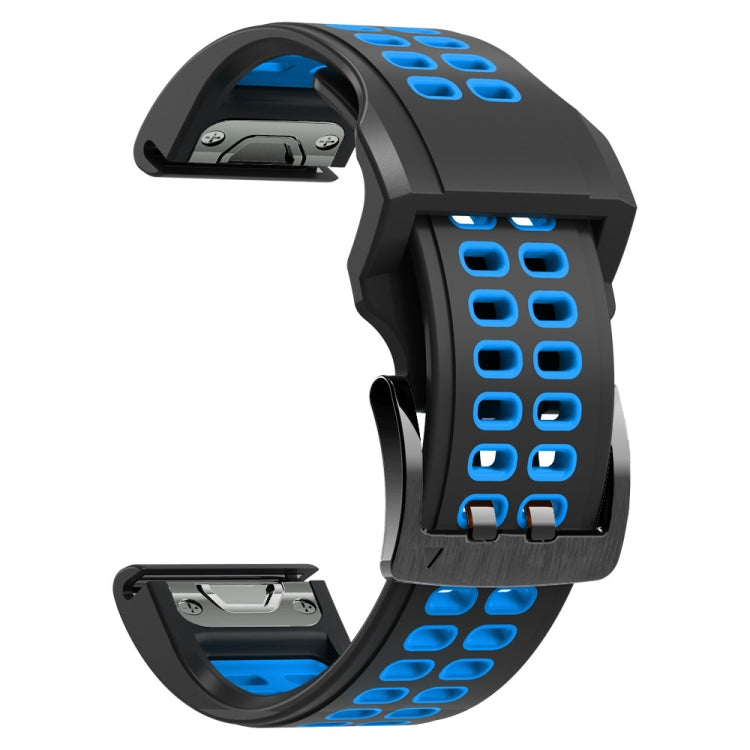 For Garmin Fenix 7 26mm Dual Row Holes Two-color Silicone Watch Band(Black Sky Blue) - Watch Bands by buy2fix | Online Shopping UK | buy2fix