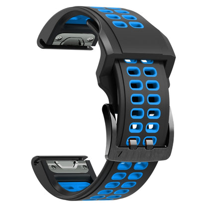 For Garmin Fenix 7 26mm Dual Row Holes Two-color Silicone Watch Band(Black Sky Blue) - Watch Bands by buy2fix | Online Shopping UK | buy2fix