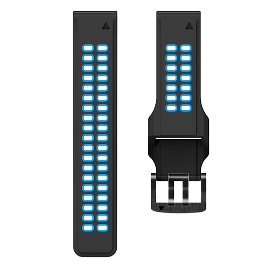 For Garmin Fenix 7 26mm Dual Row Holes Two-color Silicone Watch Band(Black Sky Blue) - Watch Bands by buy2fix | Online Shopping UK | buy2fix