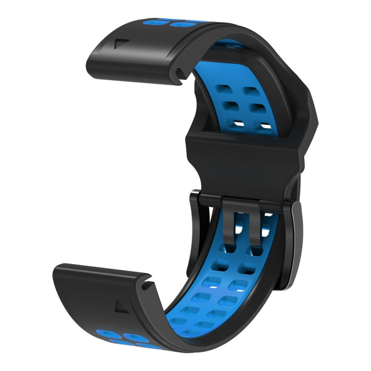 For Garmin Fenix 7 26mm Dual Row Holes Two-color Silicone Watch Band(Black Sky Blue) - Watch Bands by buy2fix | Online Shopping UK | buy2fix