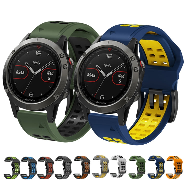 For Garmin Fenix 7 26mm Dual Row Holes Two-color Silicone Watch Band(White Black) - Watch Bands by buy2fix | Online Shopping UK | buy2fix