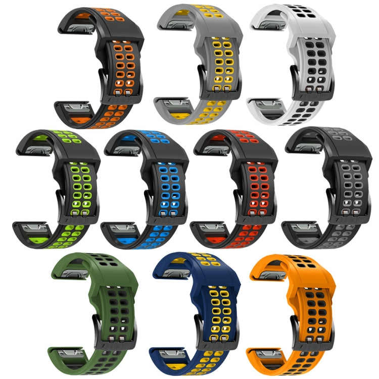 For Garmin Fenix 7 26mm Dual Row Holes Two-color Silicone Watch Band(White Black) - Watch Bands by buy2fix | Online Shopping UK | buy2fix