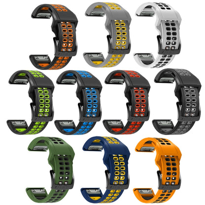 For Garmin Fenix 7 26mm Dual Row Holes Two-color Silicone Watch Band(White Black) - Watch Bands by buy2fix | Online Shopping UK | buy2fix